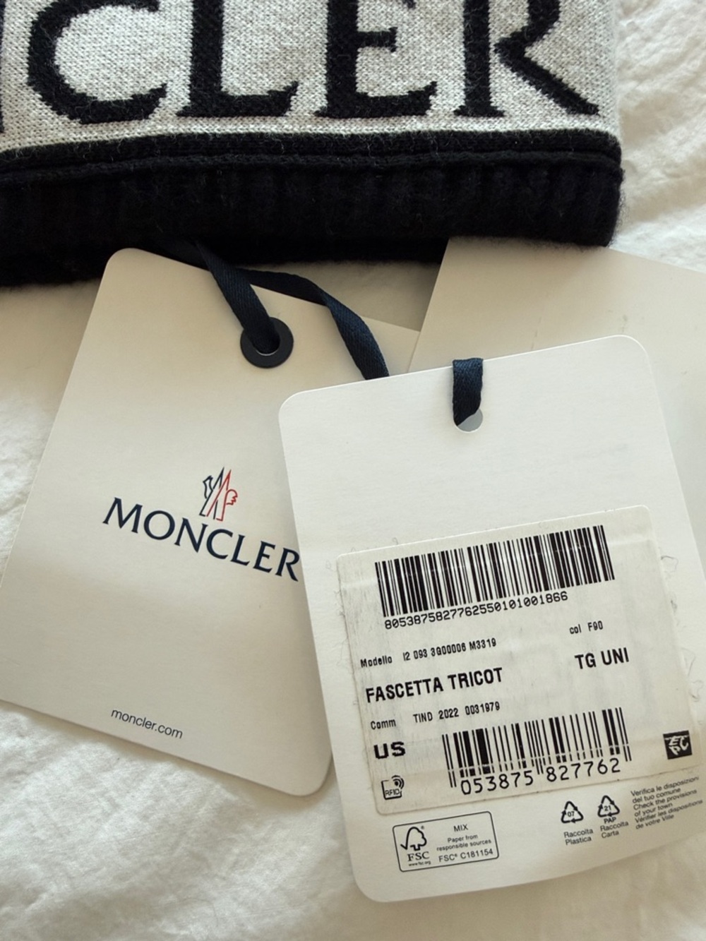 Moncler Black and White Logo Knit Headband - Picture 2 of 6